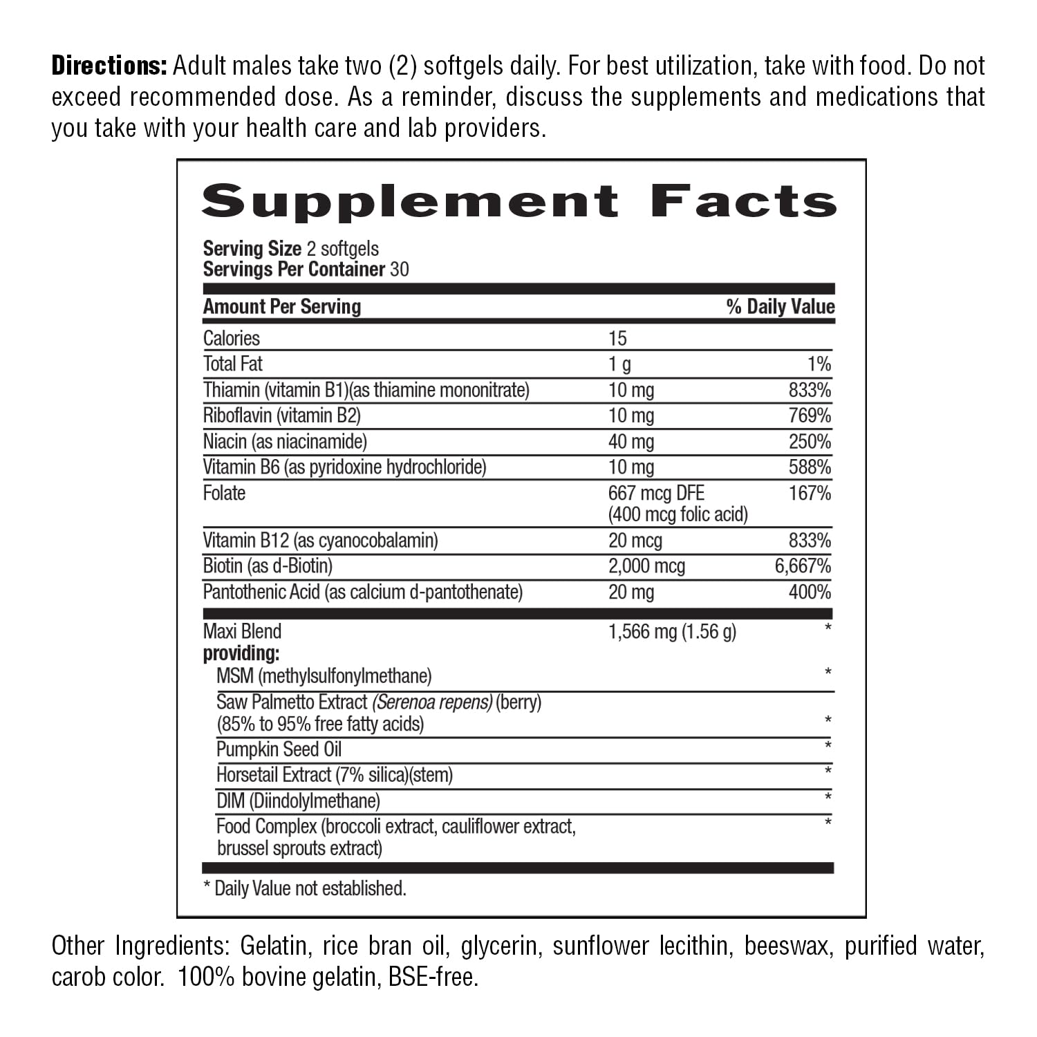 Country Life Saw Palmetto Supplement ingredients list