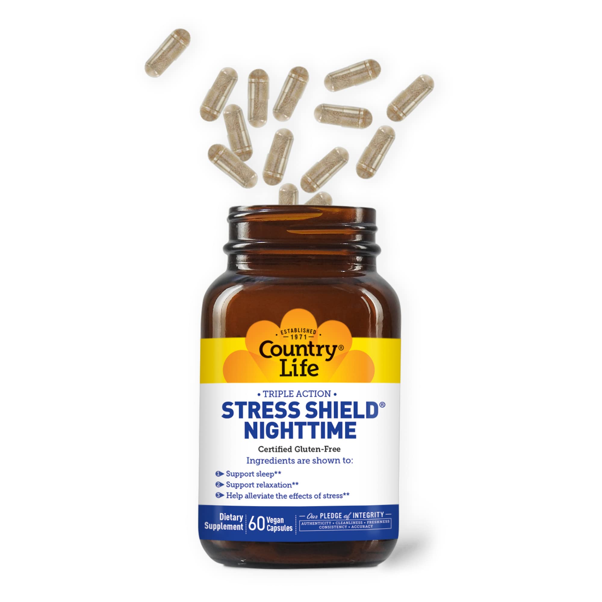 Country Life Stress Shield Nighttime Supplement 60 Capsules back view
