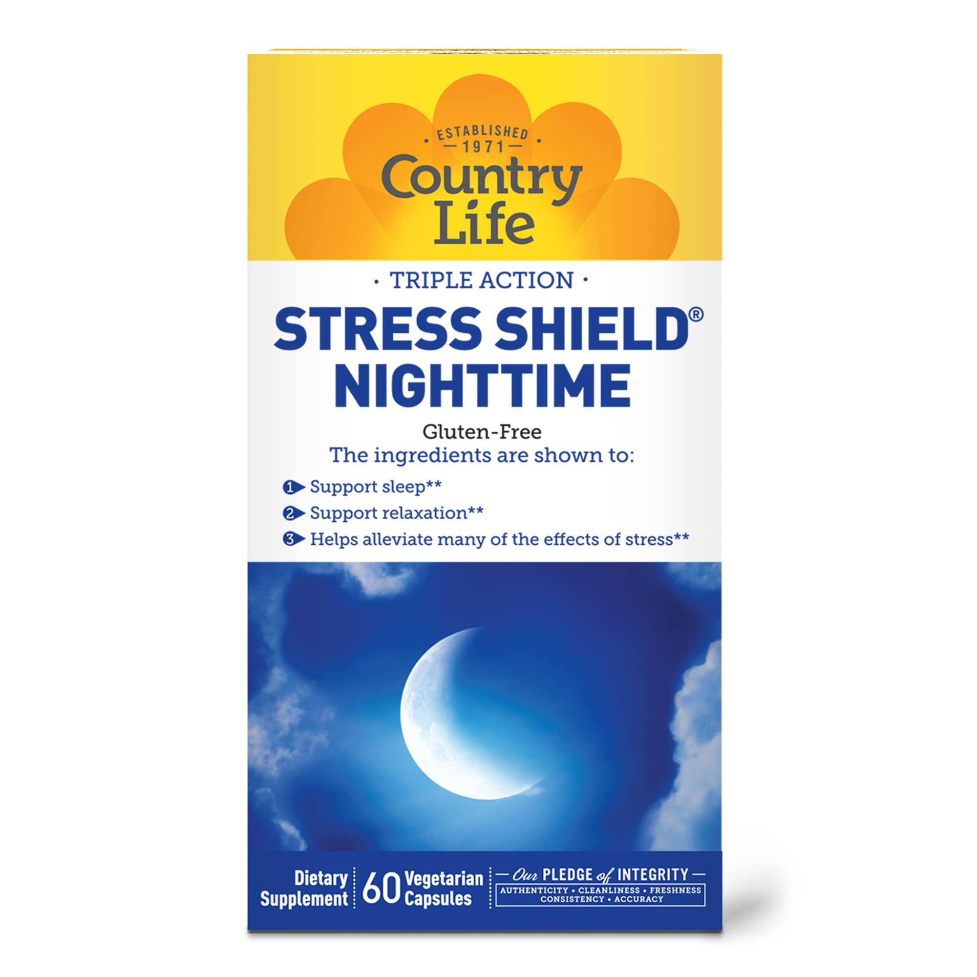 Country Life Stress Shield Nighttime Supplement 60 Capsules front view