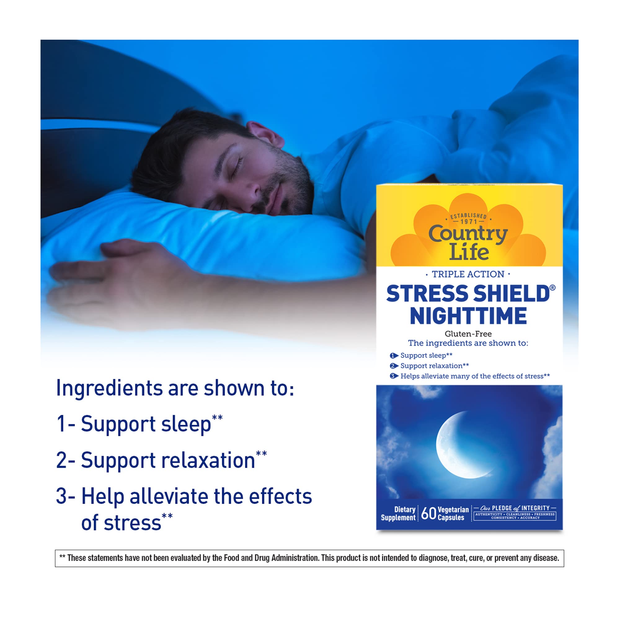 Country Life Stress Shield Nighttime Supplement 60 Capsules packaging