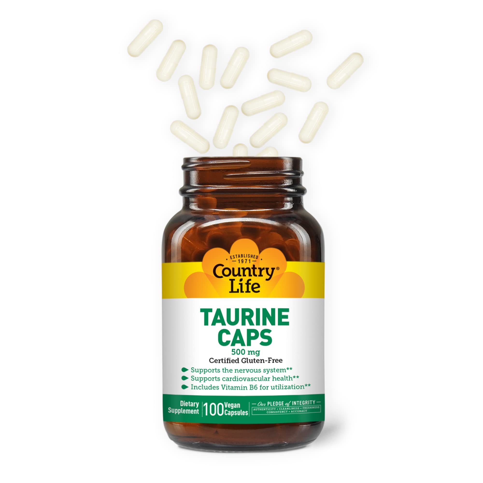 Country Life Taurine 500mg bottle side view