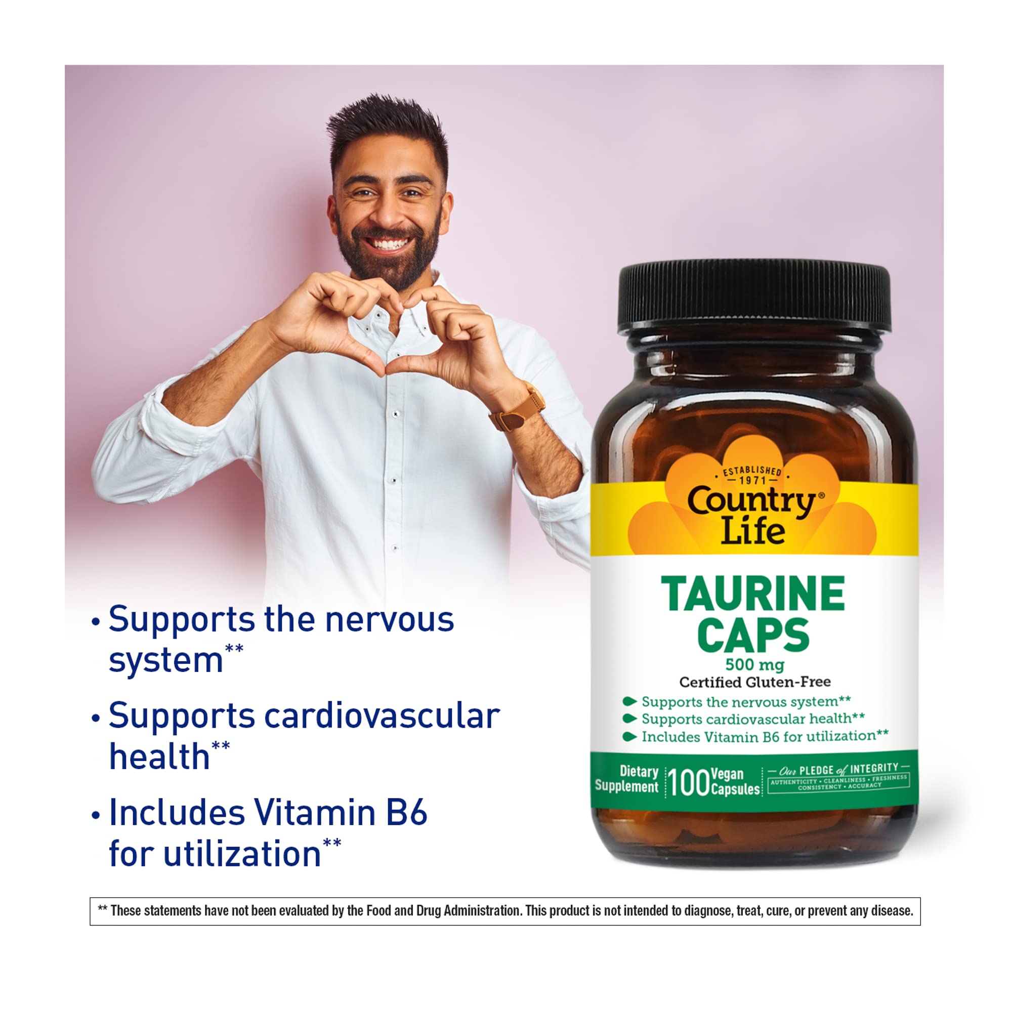 Country Life Taurine 500mg capsules close-up