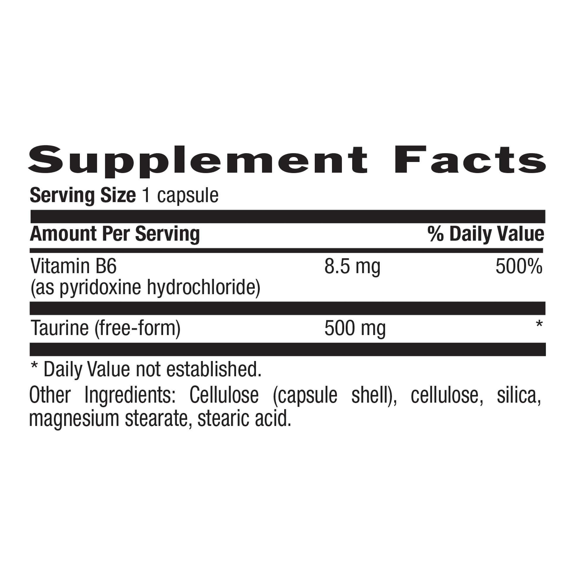 Country Life Taurine 500mg supplement facts