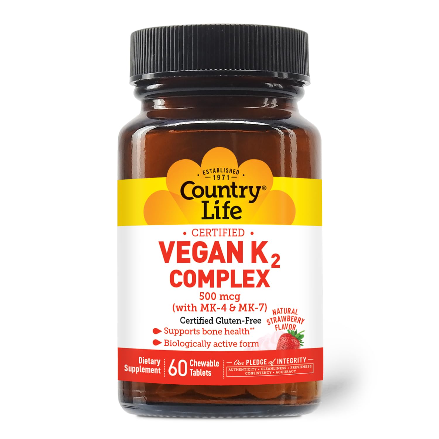 Country Life Vegan K2 Chewable Tablets front view
