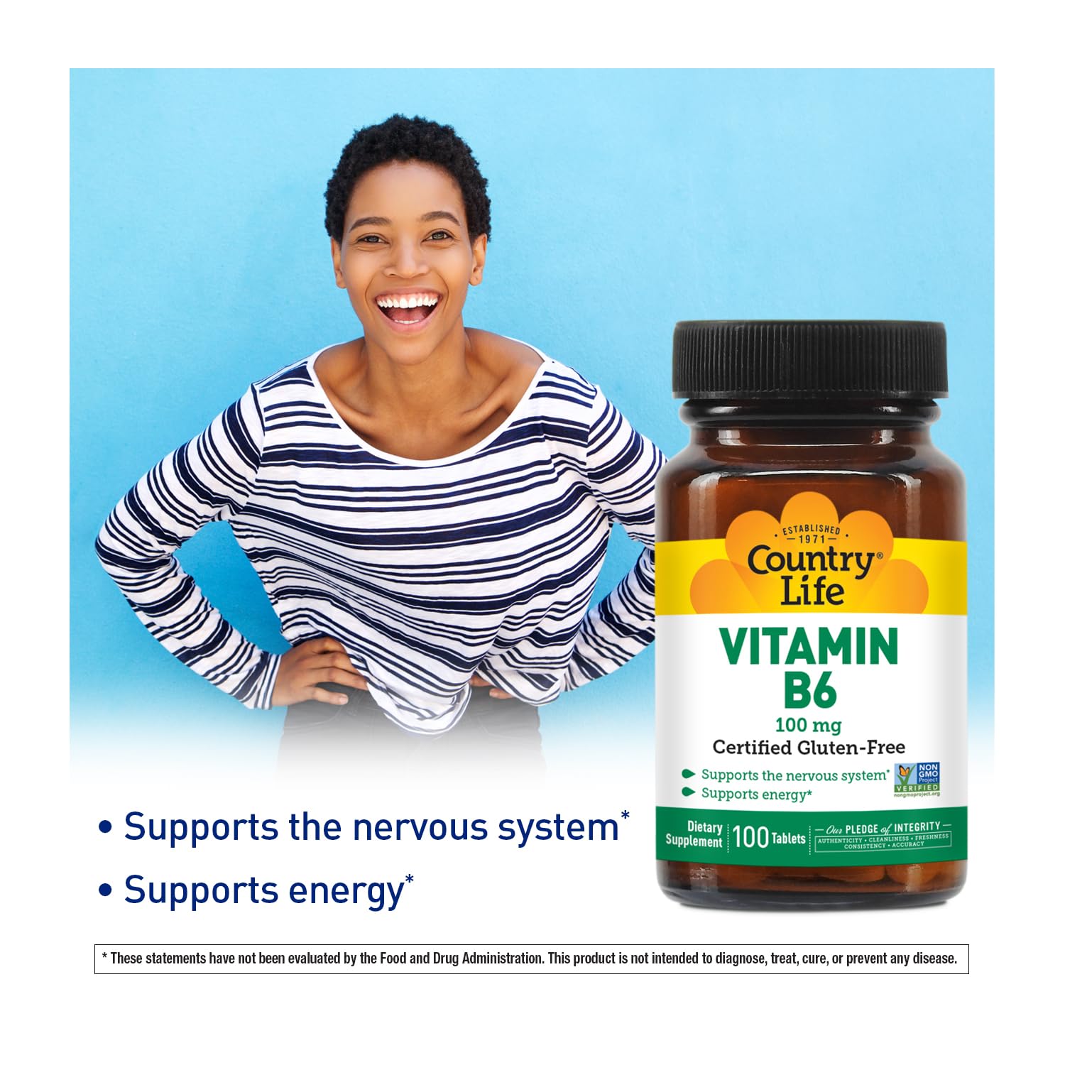 Country Life Vitamin B6 100mg bottle side view