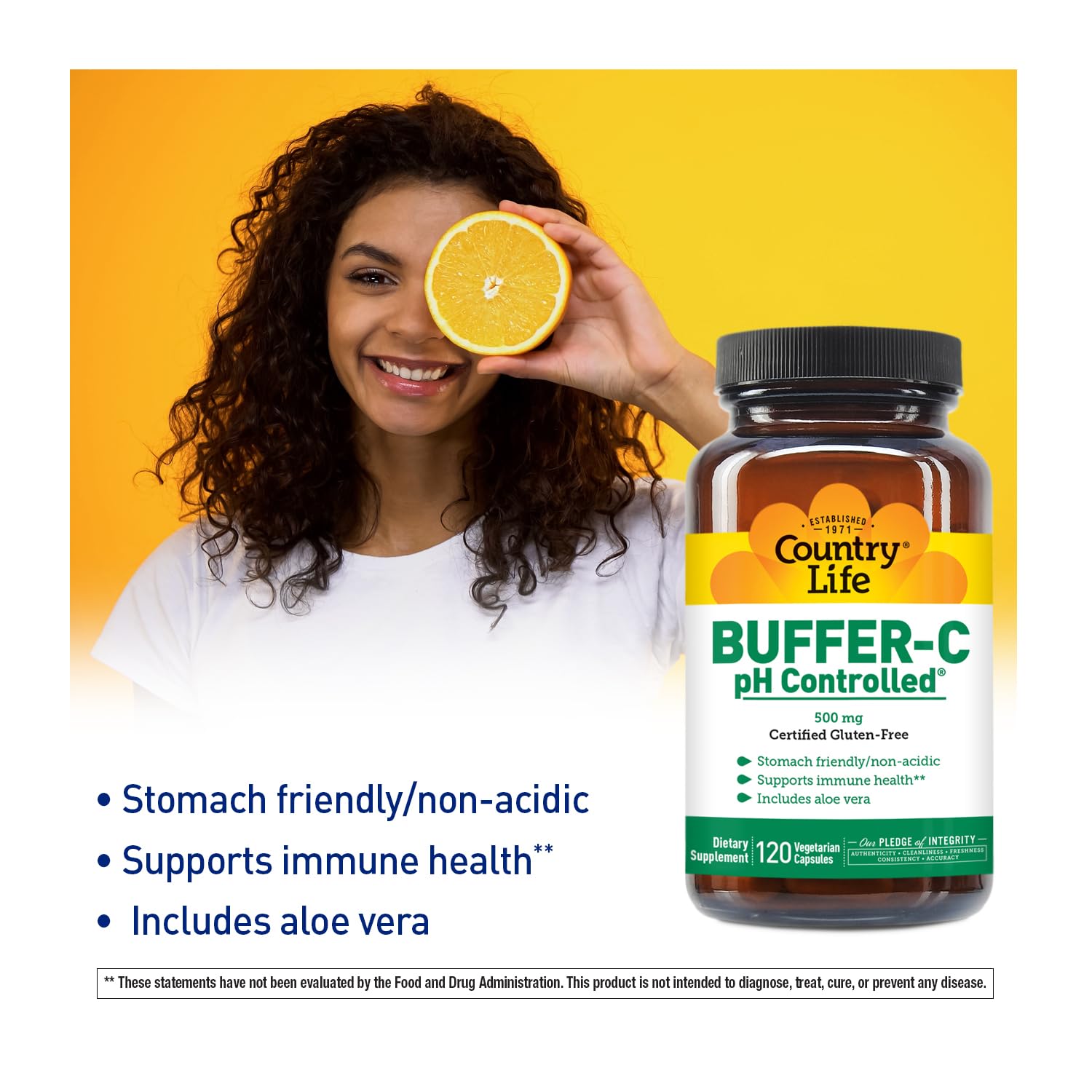 Country Life Vitamin C dietary supplement capsule bottle side view