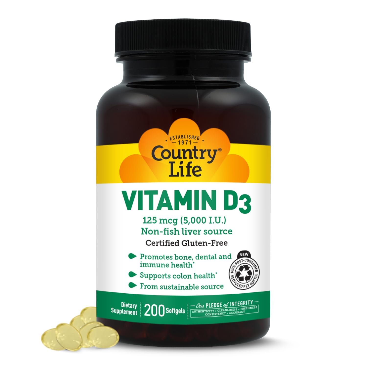 Country Life Vitamin D3 5000 IU capsules front view