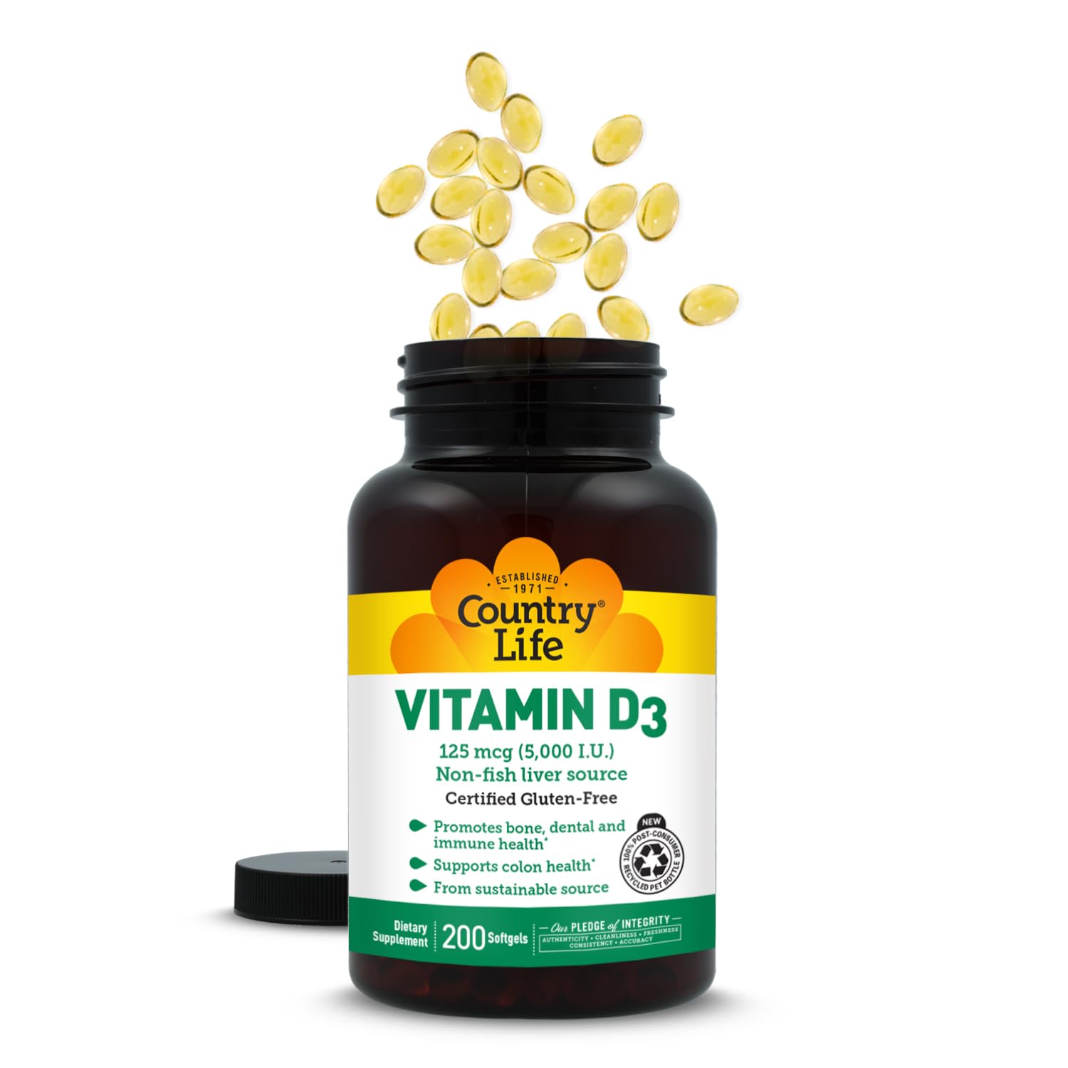 Country Life Vitamin D3 5000 IU capsules open bottle
