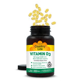 Country Life Vitamin D3 5000 IU capsules open bottle