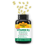 Country Life Vitamin D3 5000 IU Softgels on a wooden table