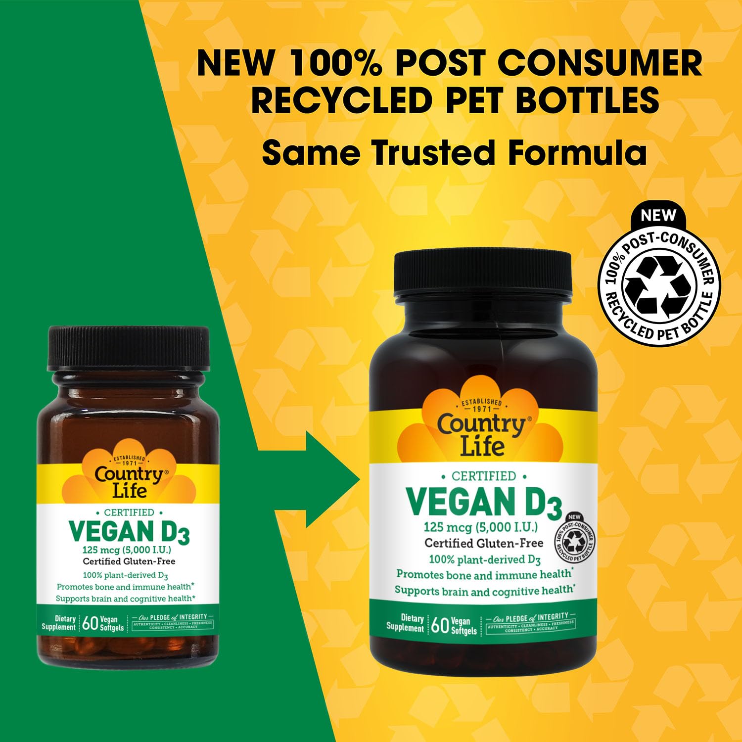 Country Life Vitamin D3 5000 IU Vegan Capsules side view