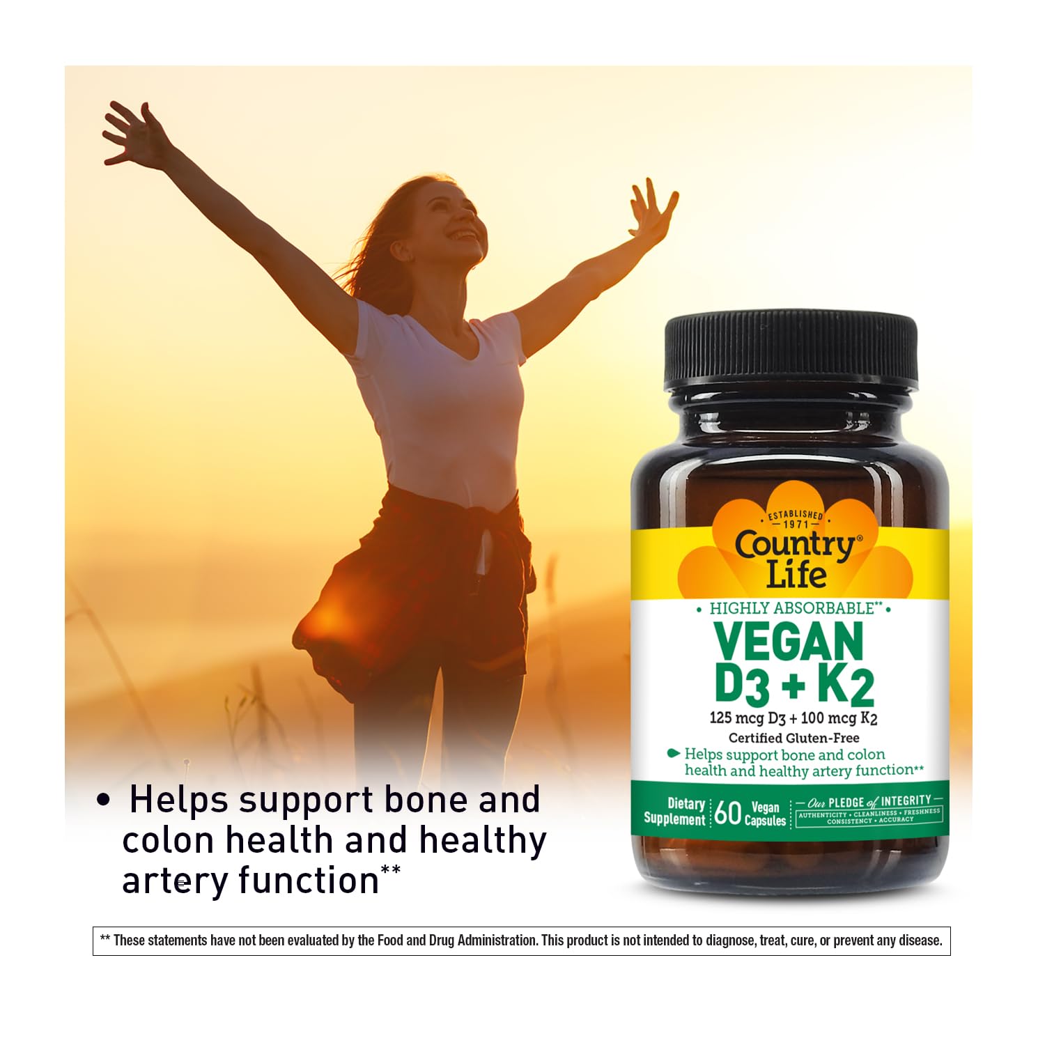 Country Life Vitamin D3 & K2 capsules detail