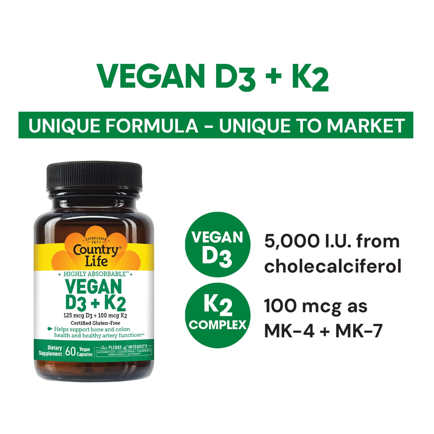Country Life Vitamin D3 & K2 label close-up