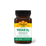 Country Life Vitamin D3 Softgels displayed on a wooden table