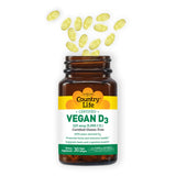 Country Life Vitamin D3 Softgels in a clean kitchen setting