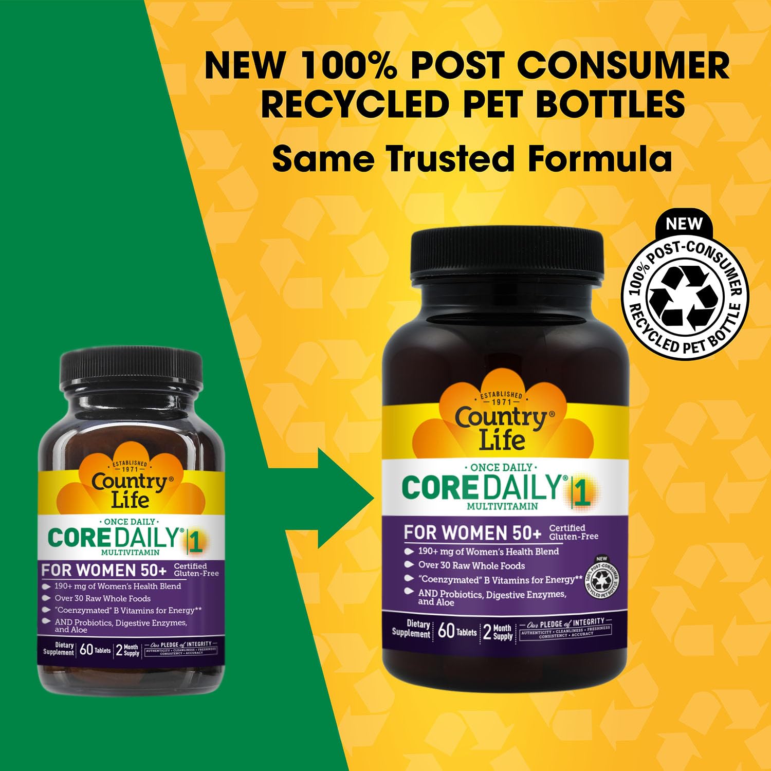 Country Life Women's Multivitamin 50+ side view showing capsule