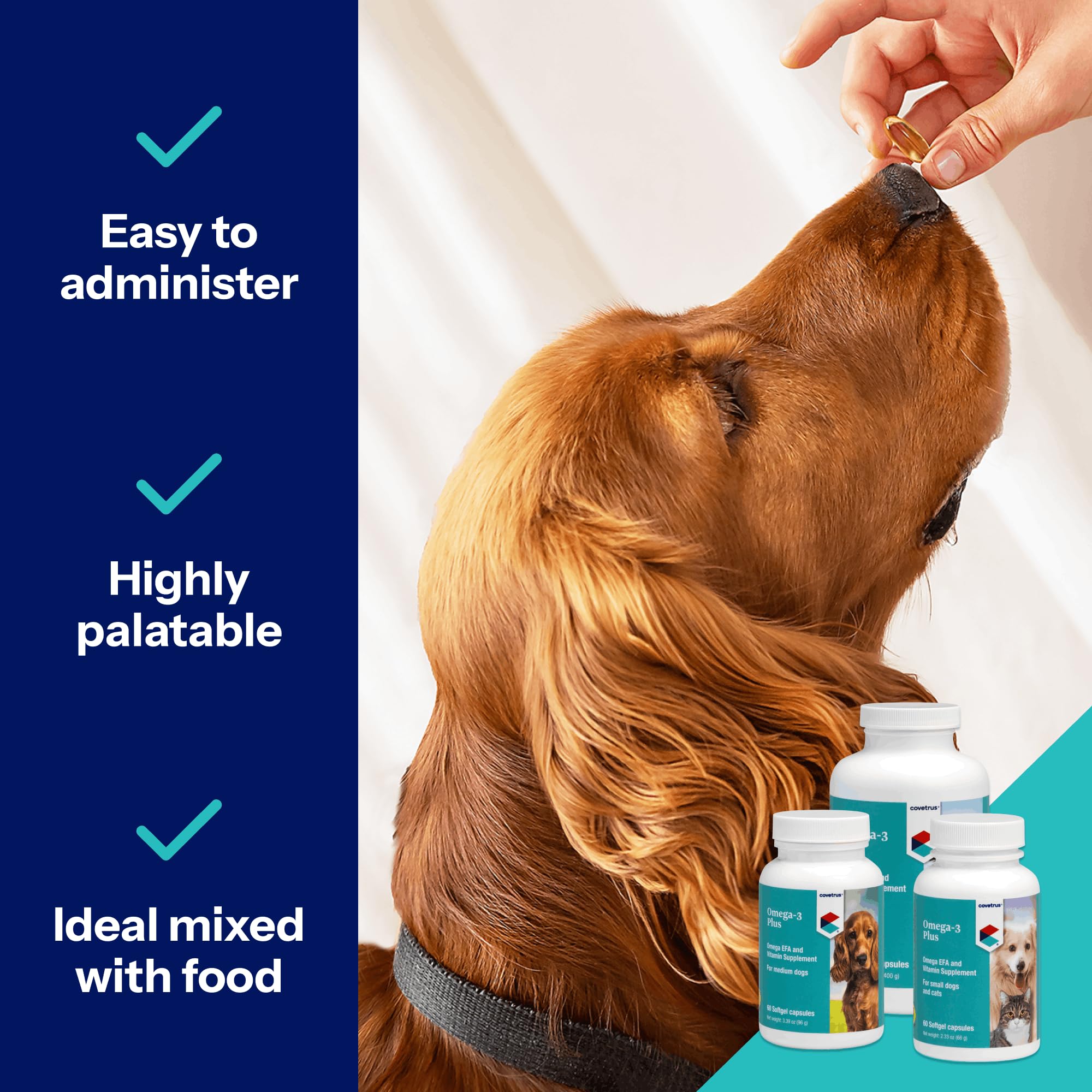 Covetrus Omega-3 soft gels with dog food