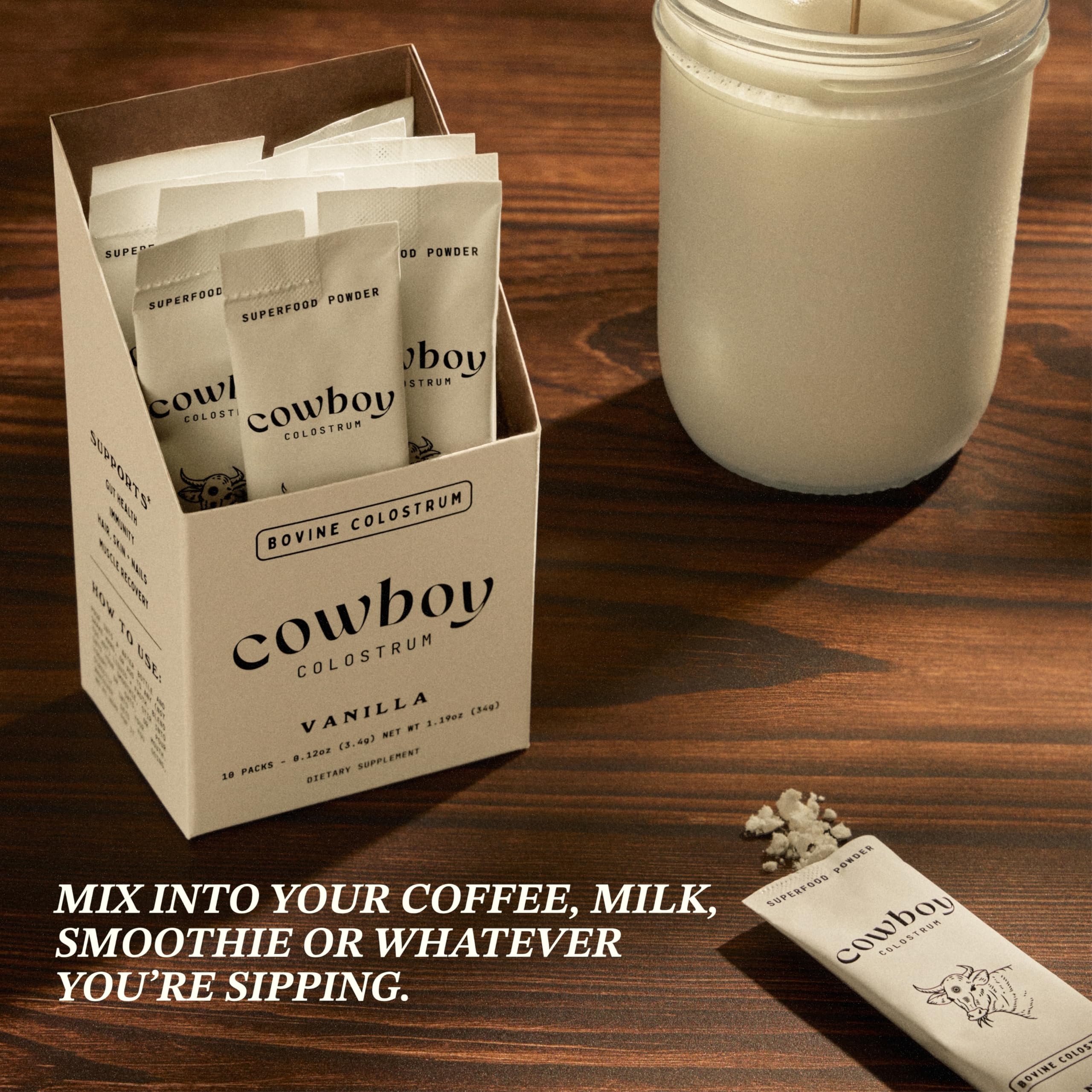 COWBOY COLOSTRUM Colostrum Powder on a kitchen counter