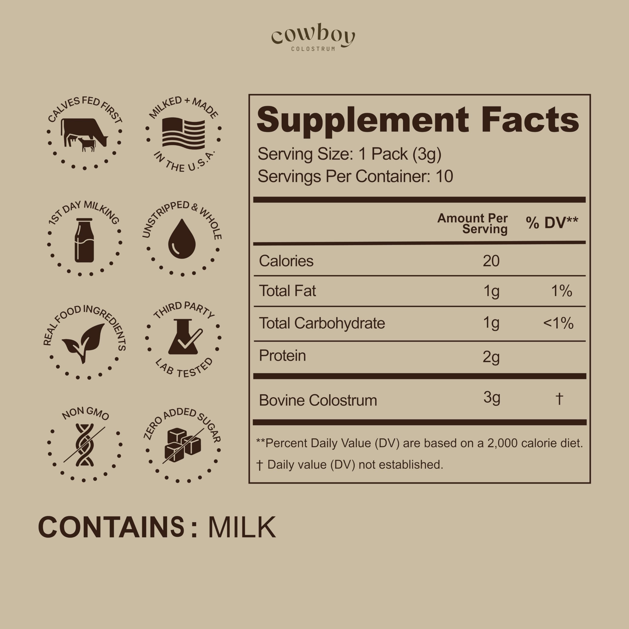 COWBOY COLOSTRUM Colostrum Powder packaging with travel sticks