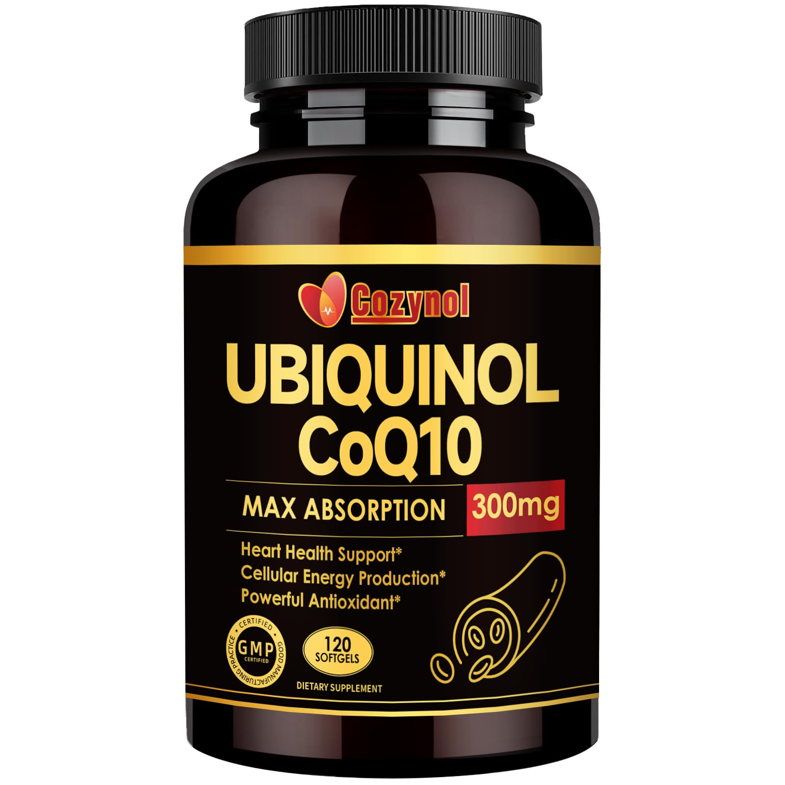 Cozynol CoQ10 Ubiquinol 300mg softgels front view