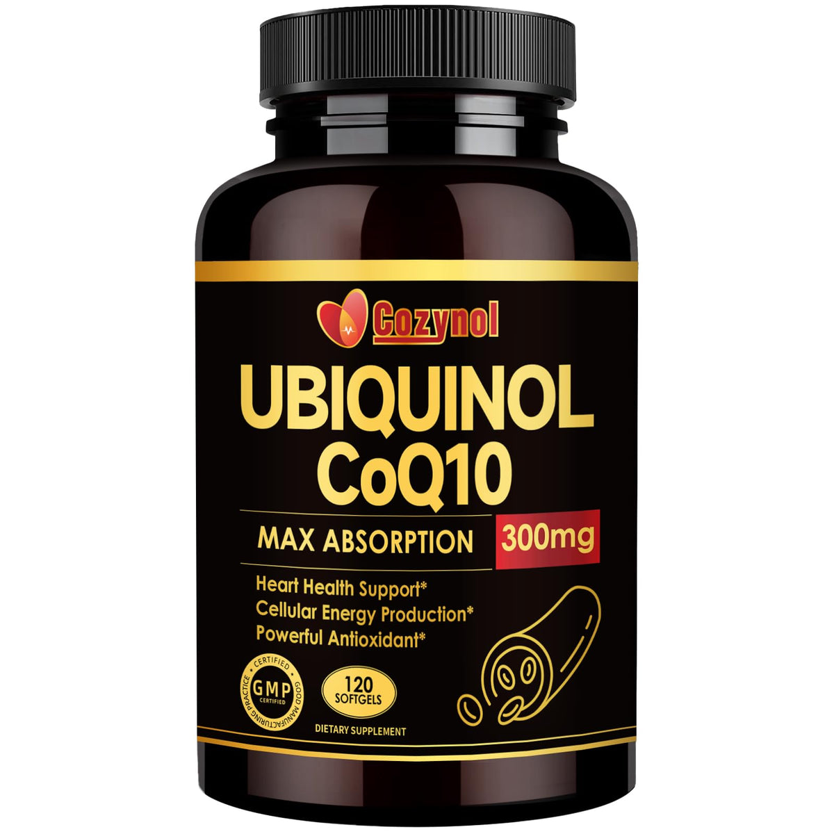 Cozynol CoQ10 Ubiquinol 300mg softgels front view