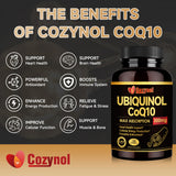 Cozynol CoQ10 Ubiquinol 300mg softgels in a hand