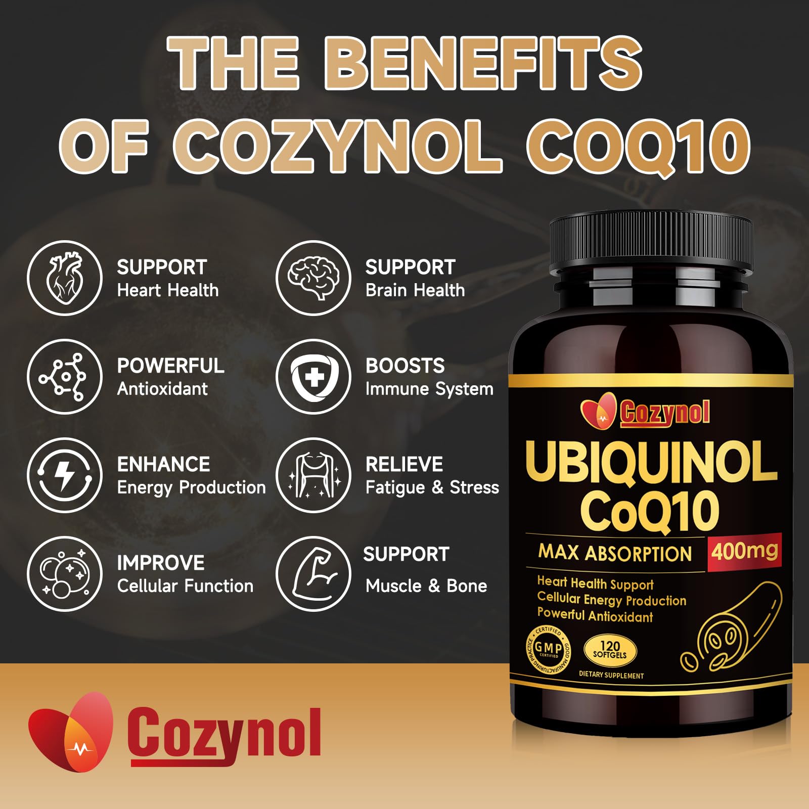 Cozynol Ubiquinol CoQ10 400mg Softgels close-up