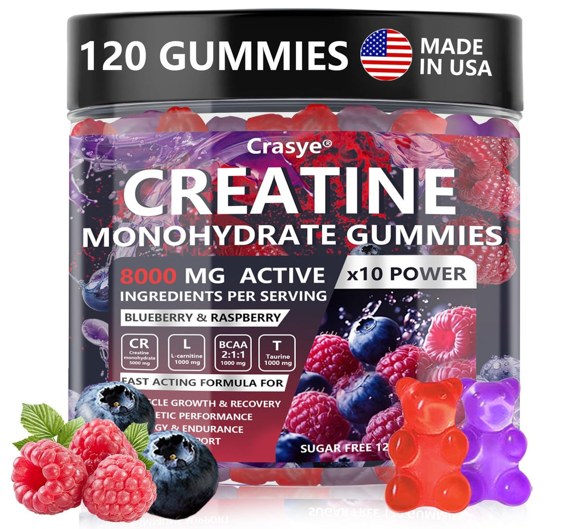 Crasye Creatine Gummies bottle front view with 120 gummies
