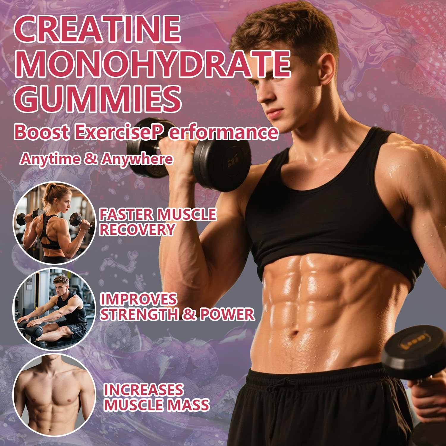 Crasye Creatine Gummies lifestyle scene with fitness gear