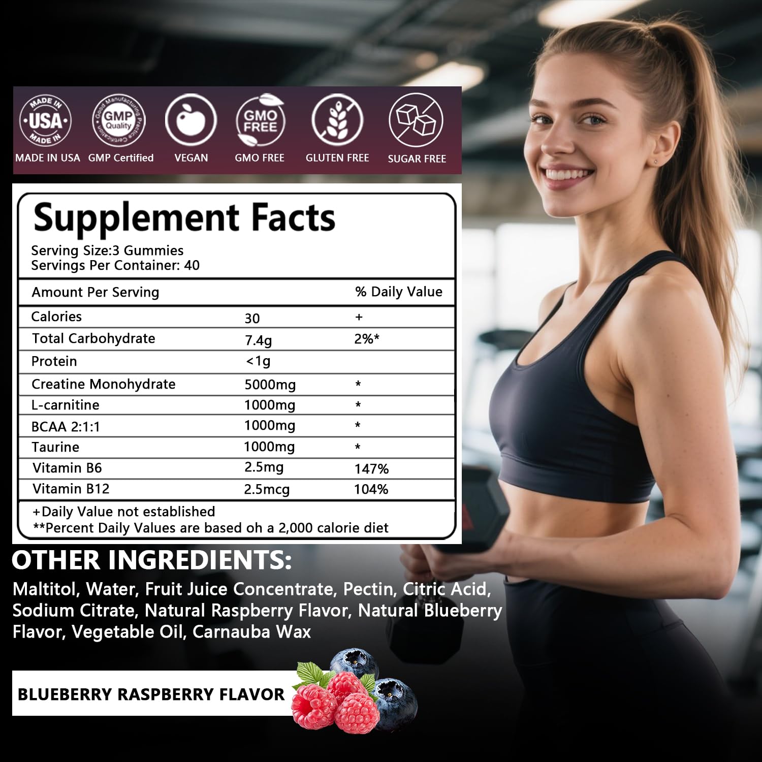 Crasye Creatine Gummies raspberry and blueberry flavour close-up