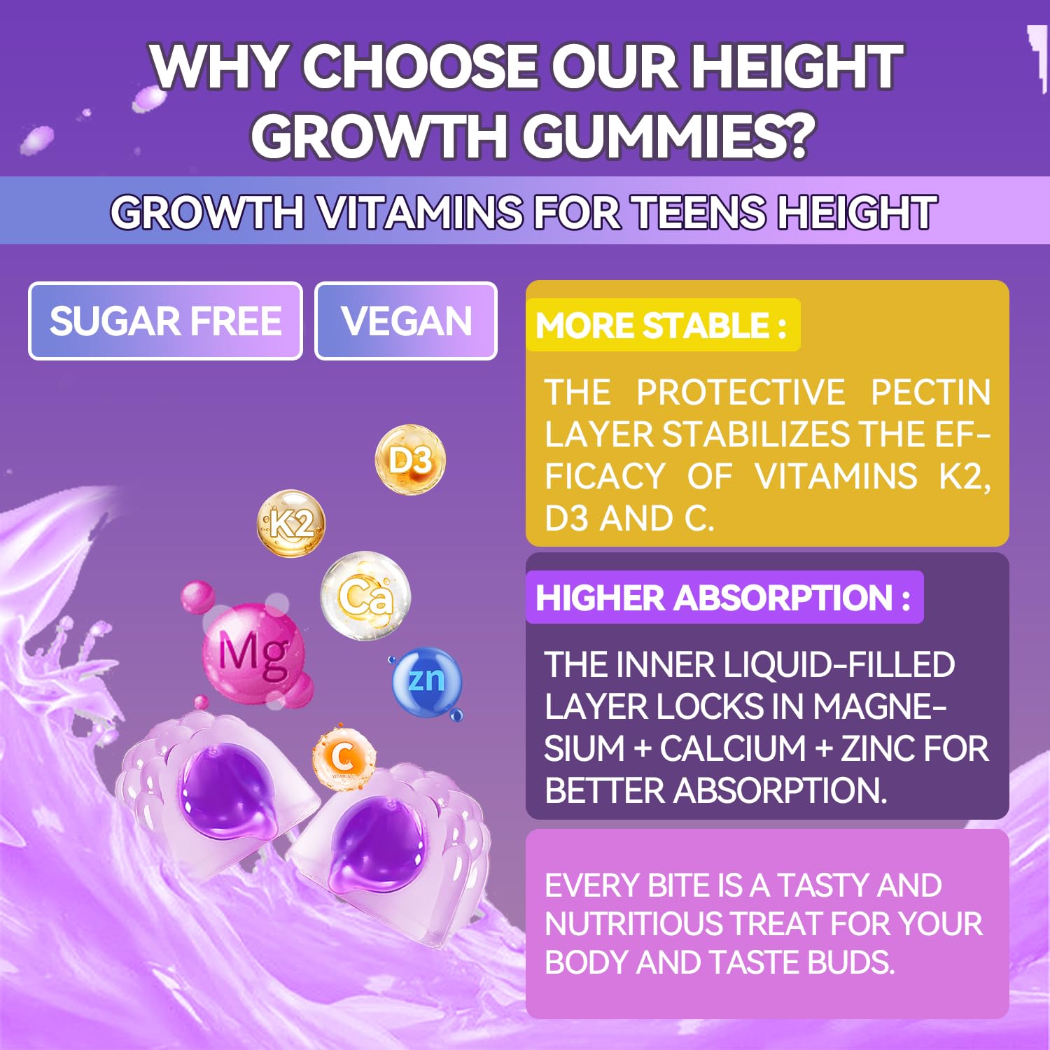 Crasye Height Growth Gummies displayed with fresh blueberries