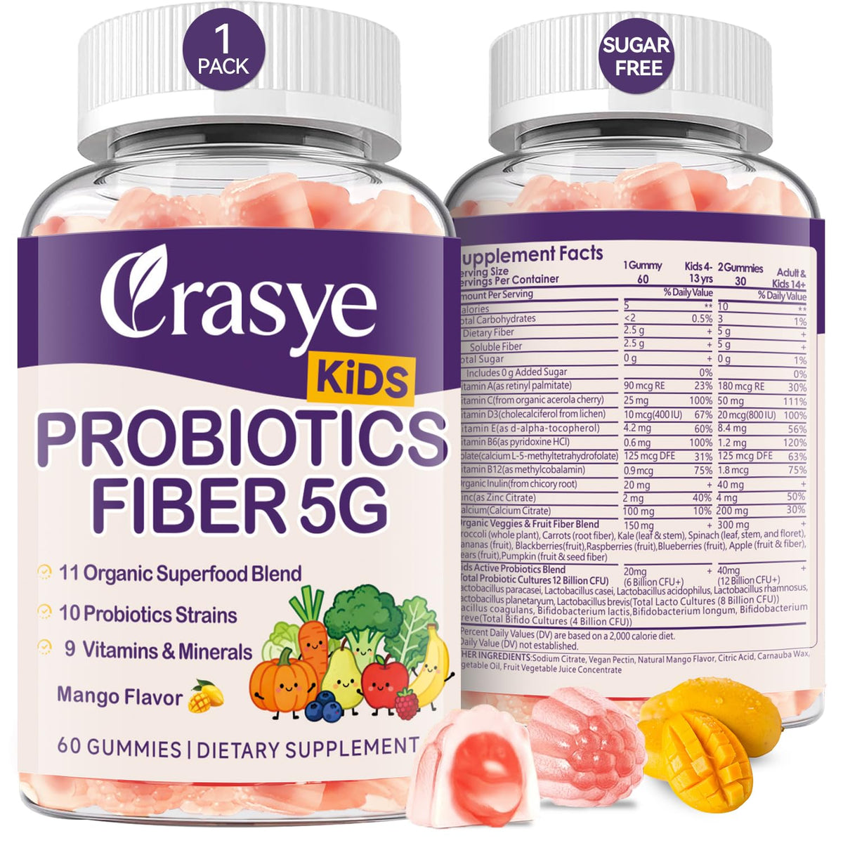 Crasye Kids Probiotics Gummies front view with packaging