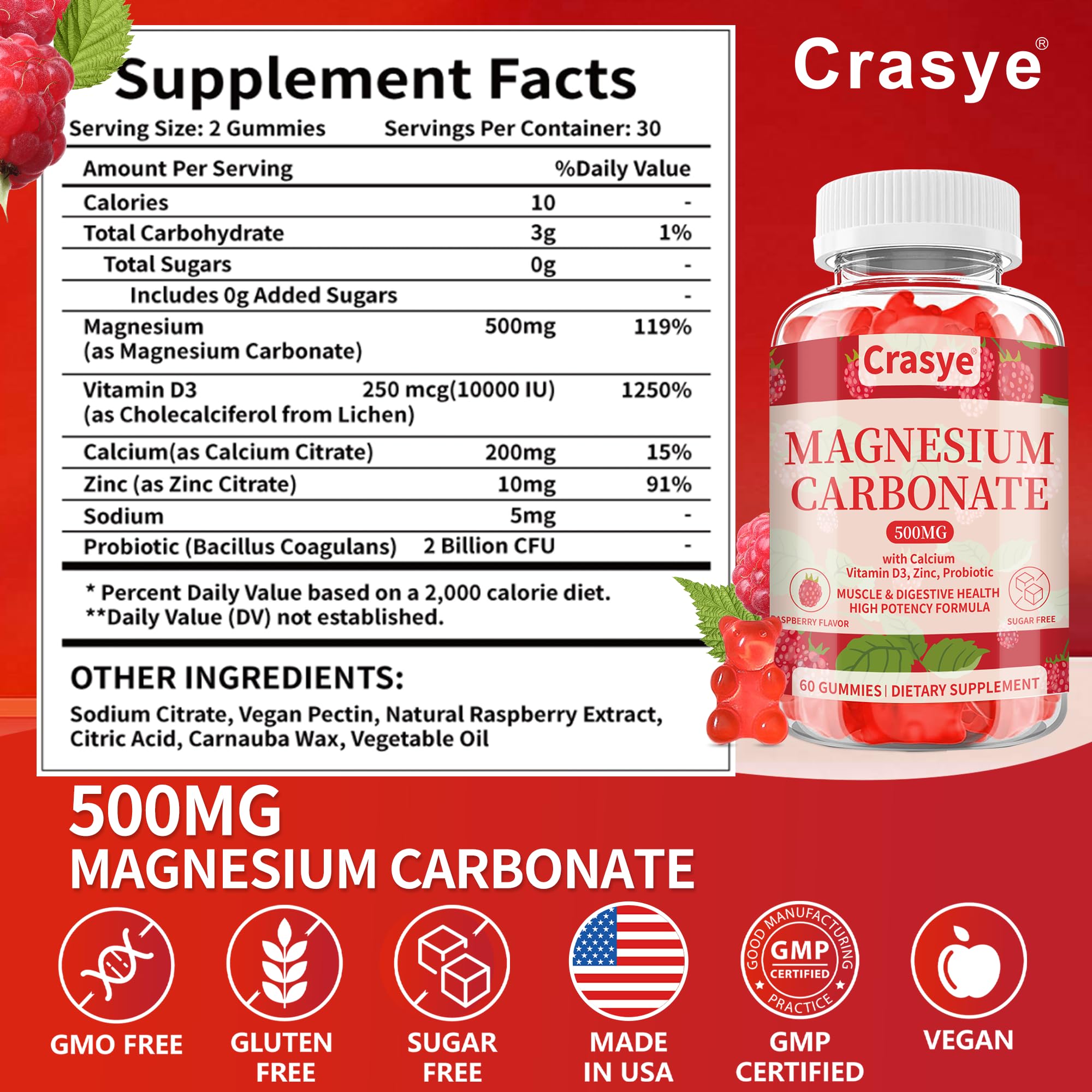 Crasye Magnesium Carbonate Gummies bottle side view