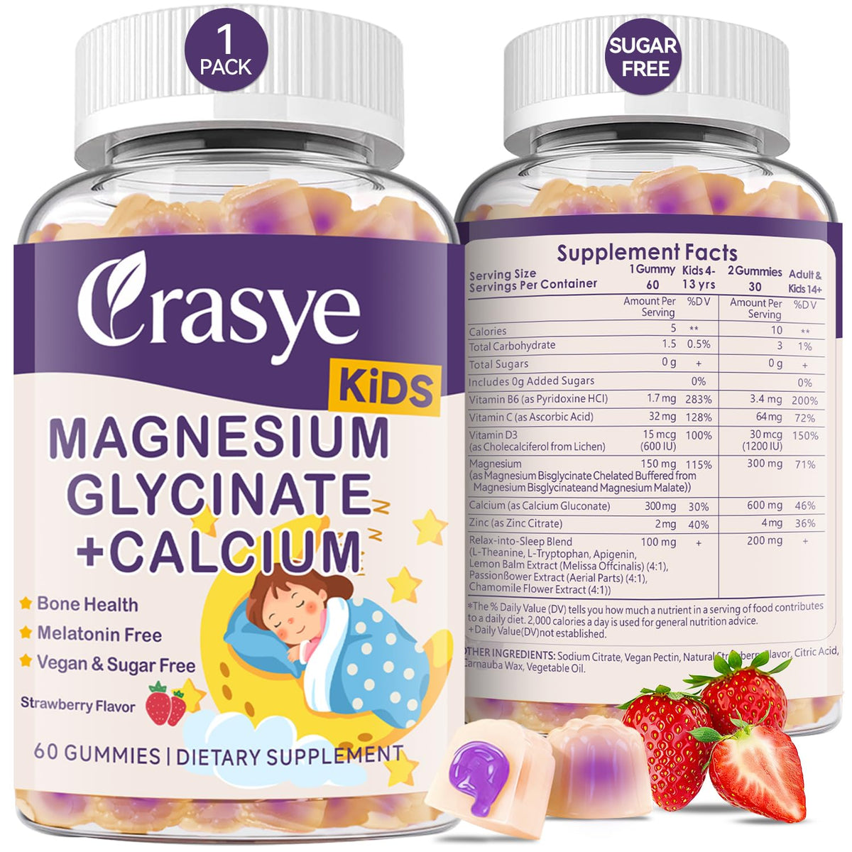 Crasye Magnesium Glycinate + Calcium Gummies packaging front view