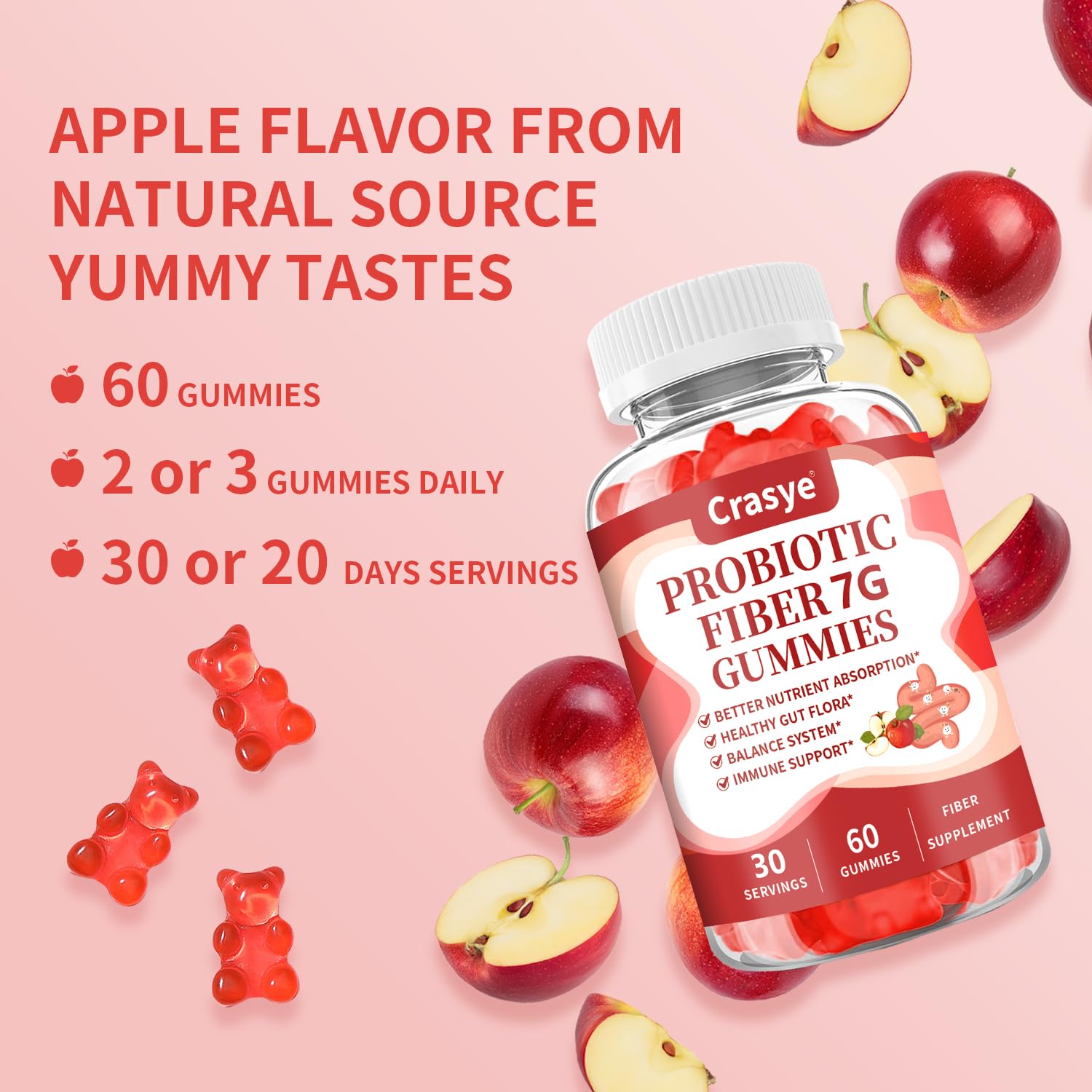 Crasye Prebiotic Fiber Gummies back view with nutritional information