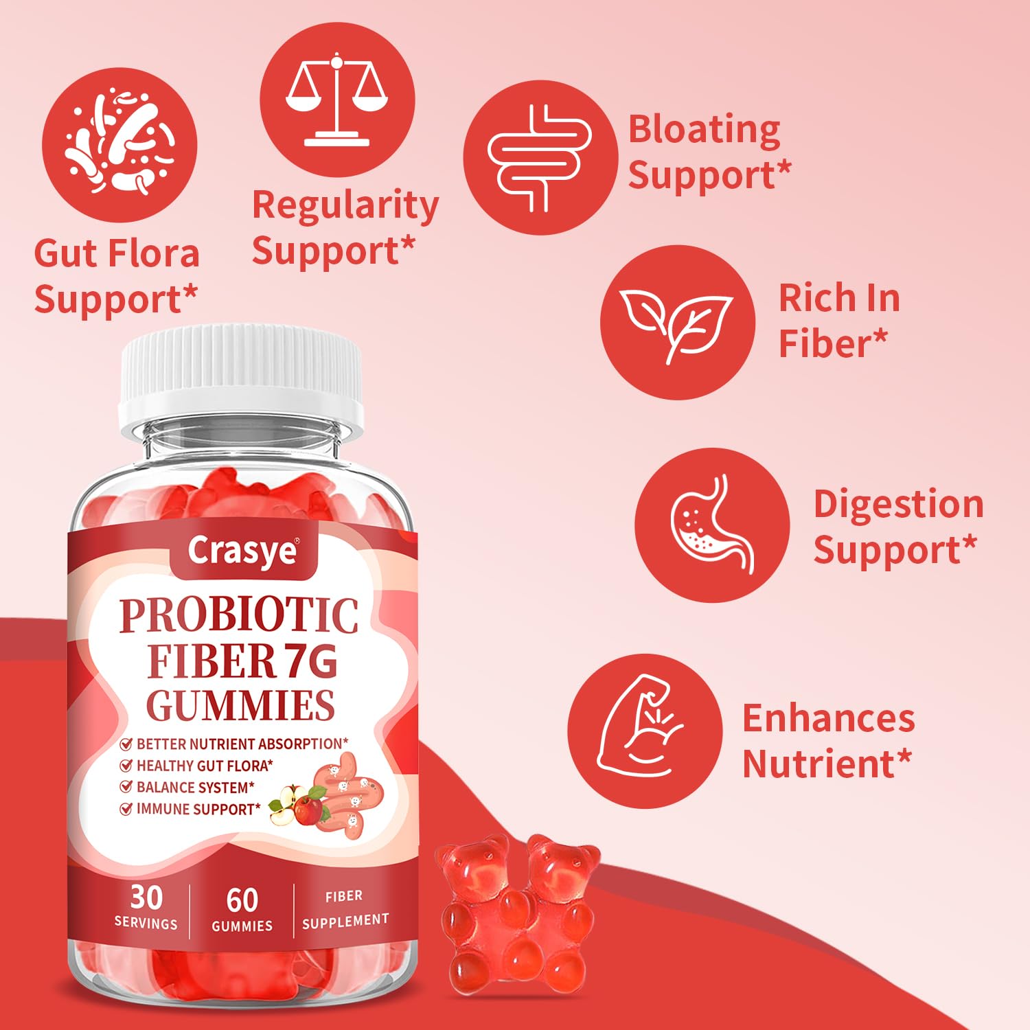 Crasye Prebiotic Fiber Gummies close-up of gummies