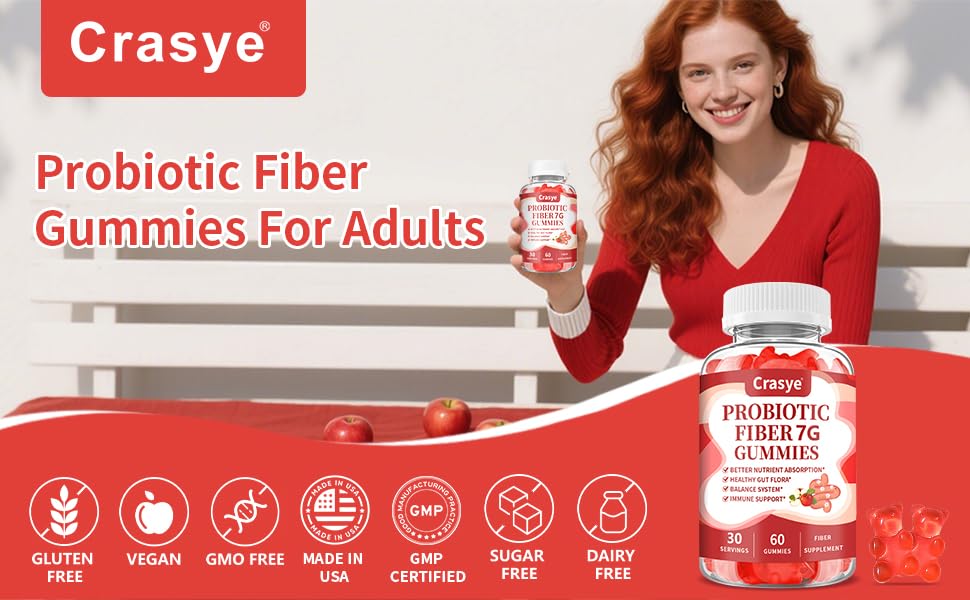 Crasye Prebiotic Fiber Gummies displayed with other supplements