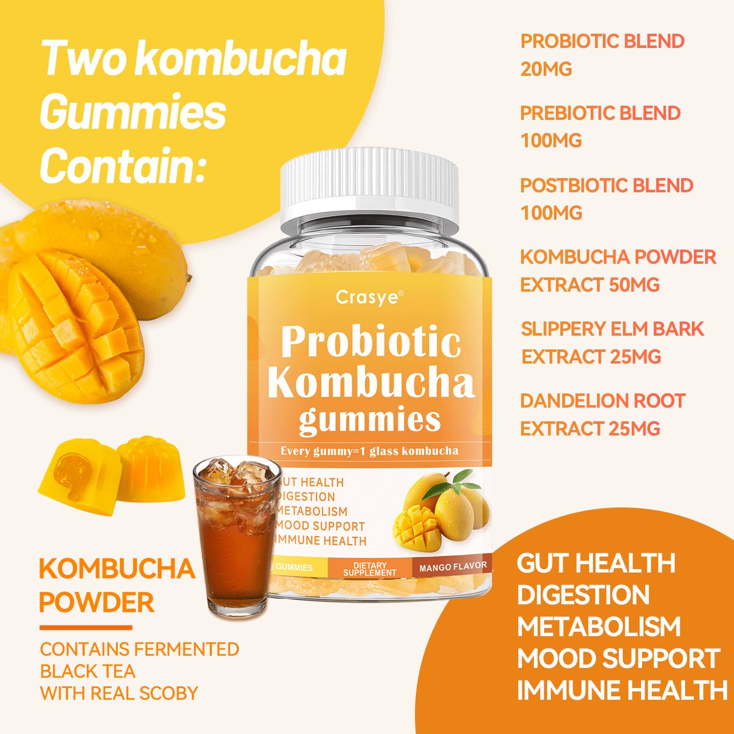 Crasye Probiotic Kombucha Gummies on a kitchen counter