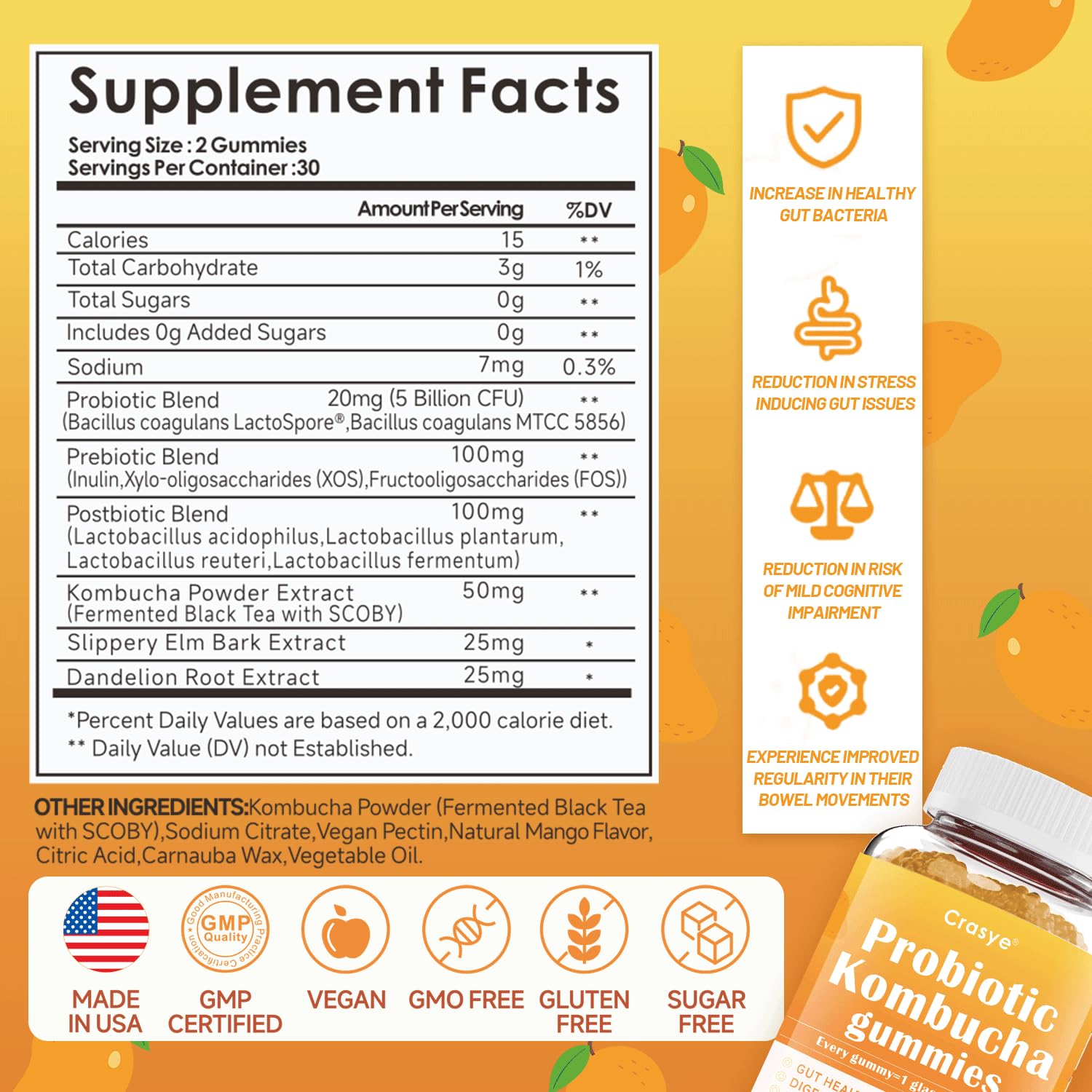 Crasye Probiotic Kombucha Gummies packaging side view