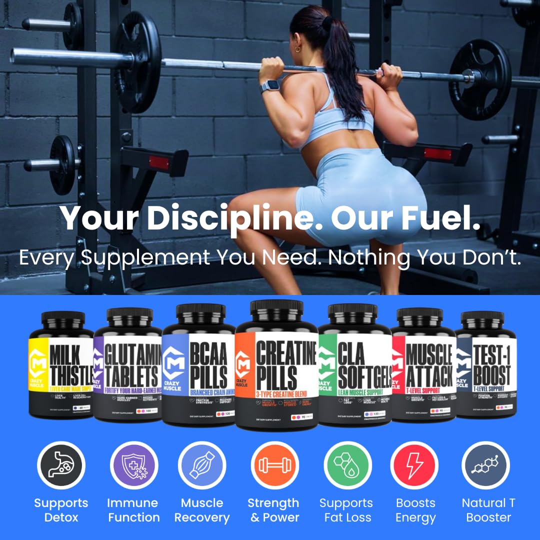 Crazy Muscle BCAA Capsules with workout gear