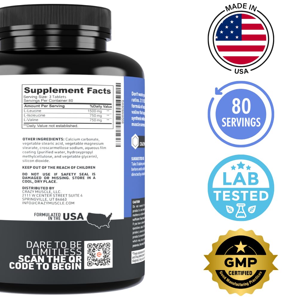 Crazy Muscle BCAA Supplement 213g back view of packaging