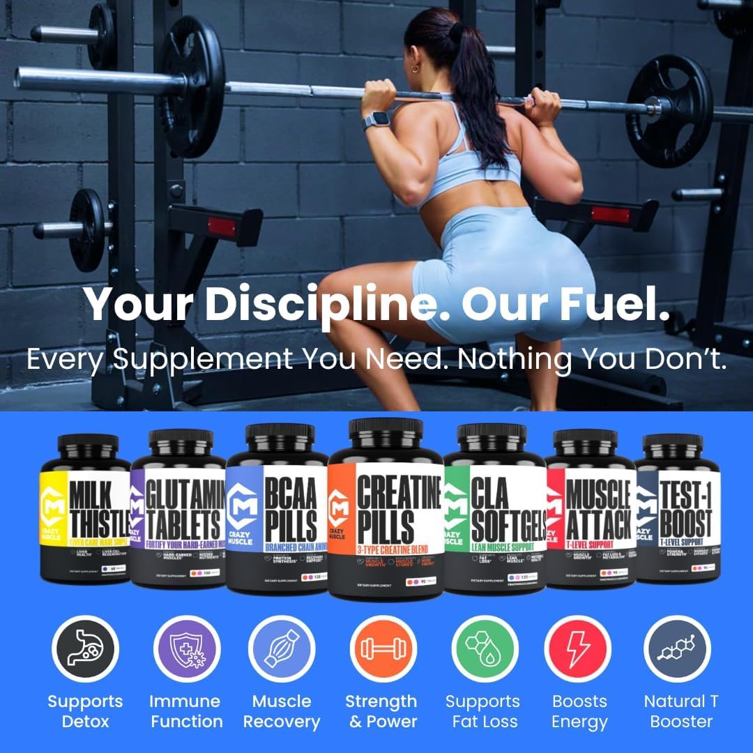 Crazy Muscle Creatine Monohydrate 3X Blend Tablets on gym equipment