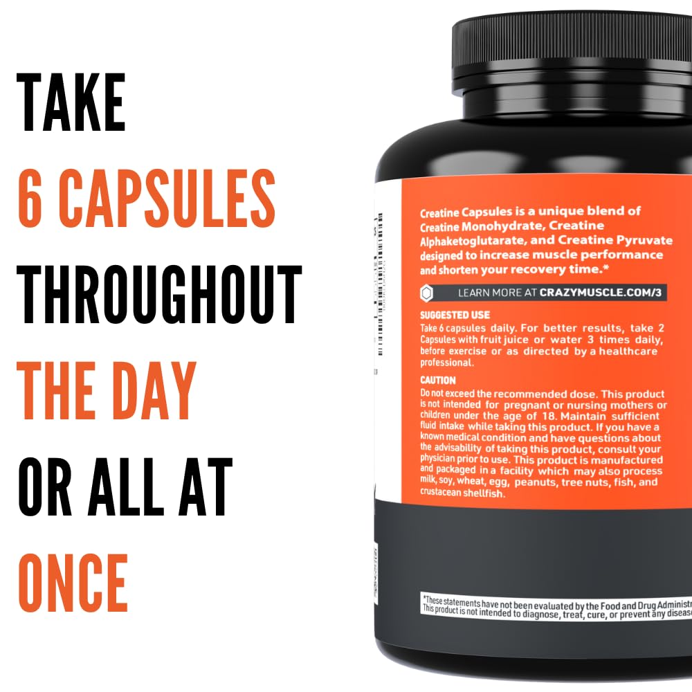 Crazy Muscle Creatine Monohydrate capsules with measuring spoon