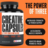Crazy Muscle Three-atine Creatine Capsules back view with ingredient list