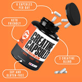 Crazy Muscle Three-atine Creatine Capsules side view showing capsule size