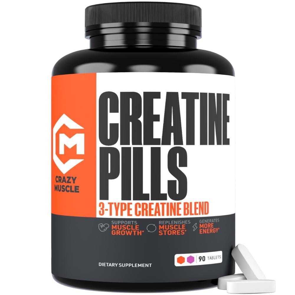 Crazy Muscle Threeatine Creatine Tablets front view