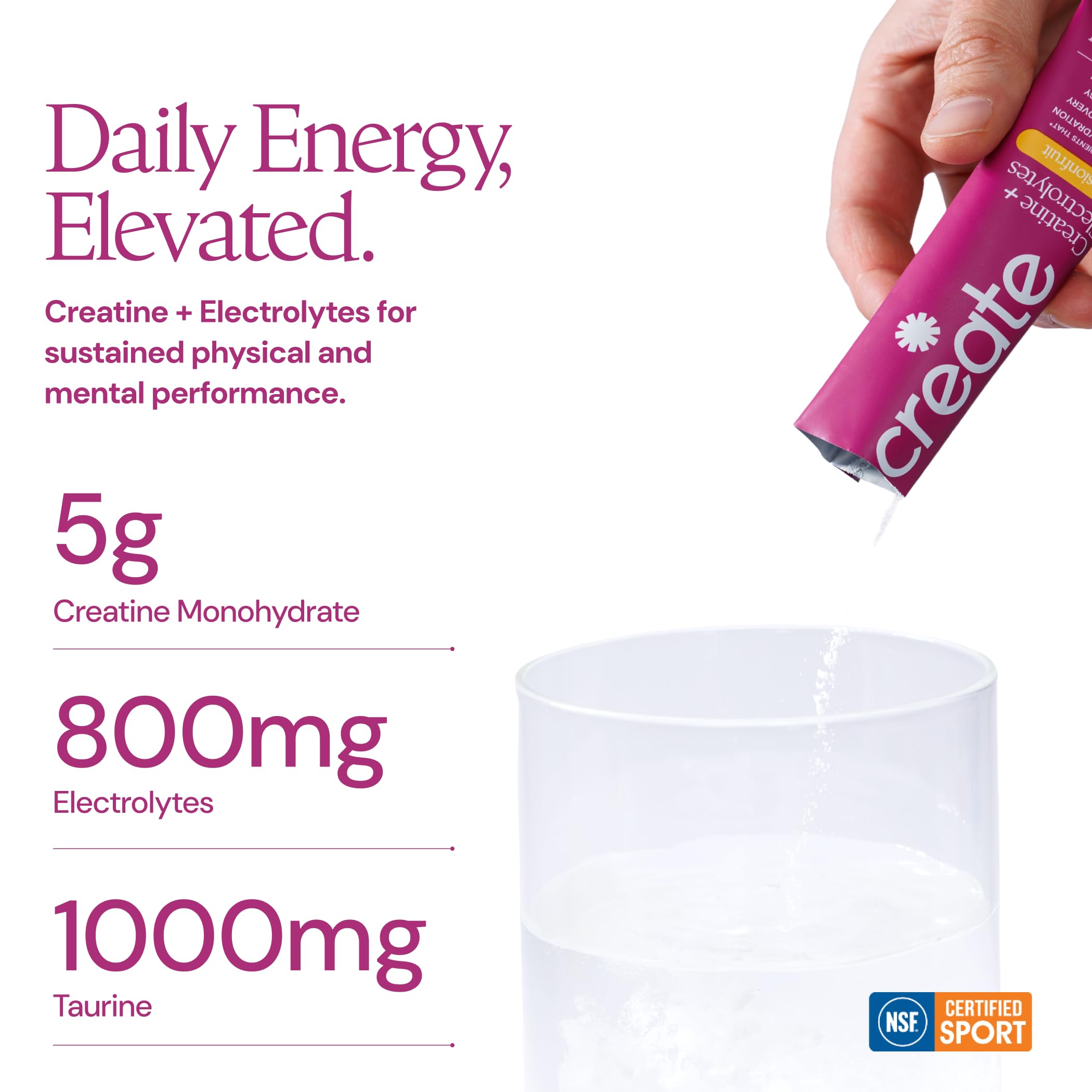 Create Creatine Monohydrate 5g Tropical Passion Fruit powder in a glass