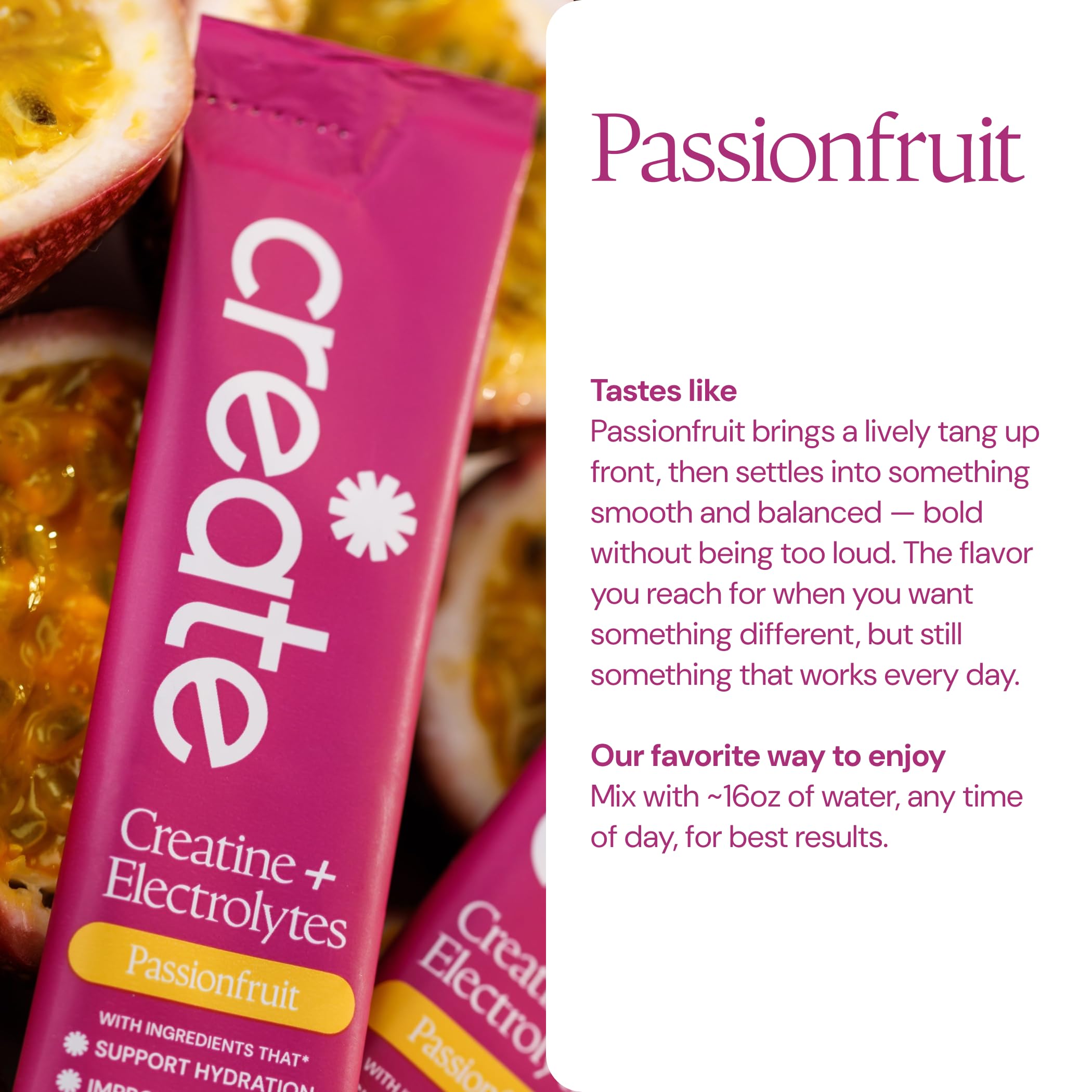 Create Creatine Monohydrate 5g Tropical Passion Fruit stick pack back view