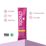 Create Creatine Monohydrate 5g Tropical Passion Fruit stick pack on a gym bench