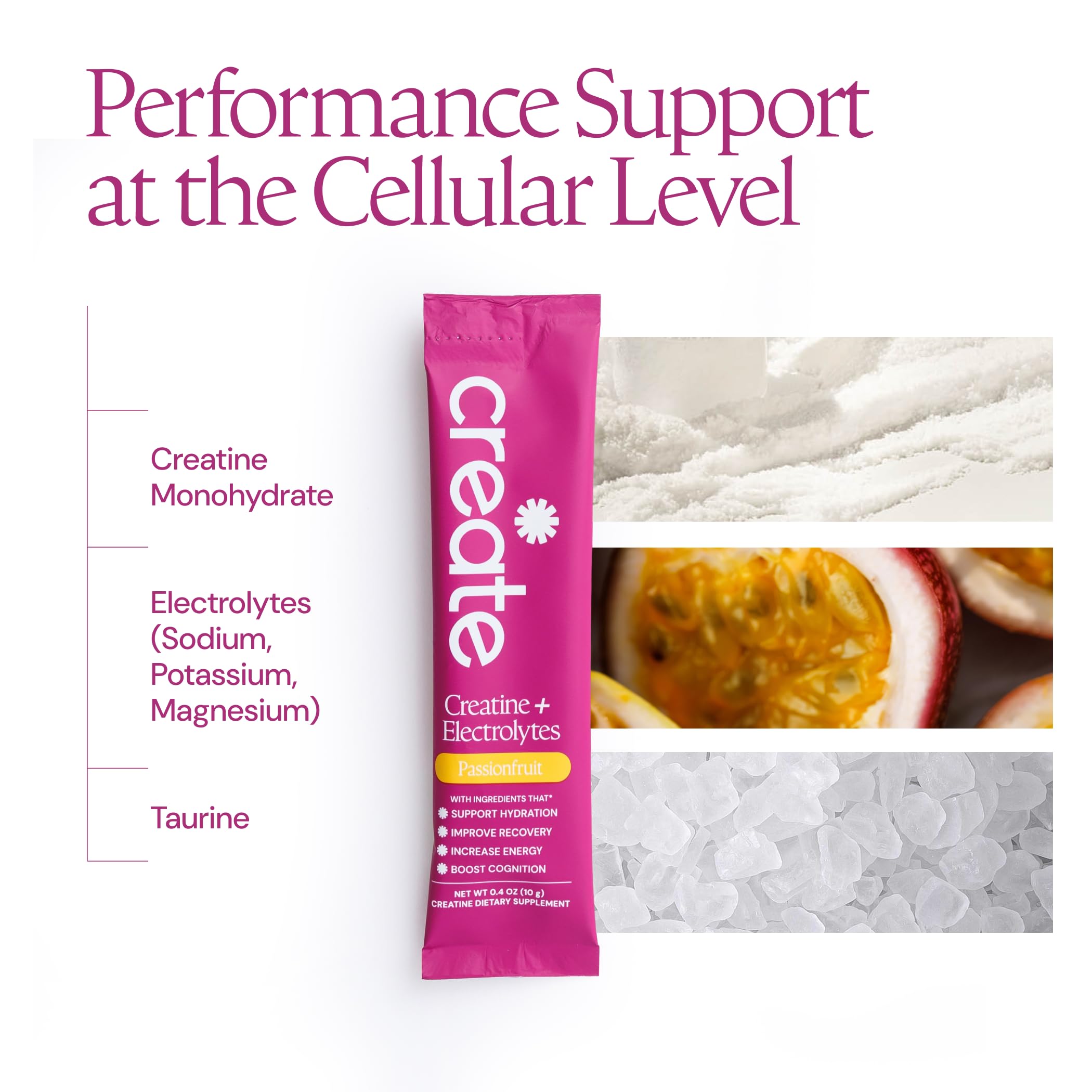 Create Creatine Monohydrate 5g Tropical Passion Fruit stick pack opened